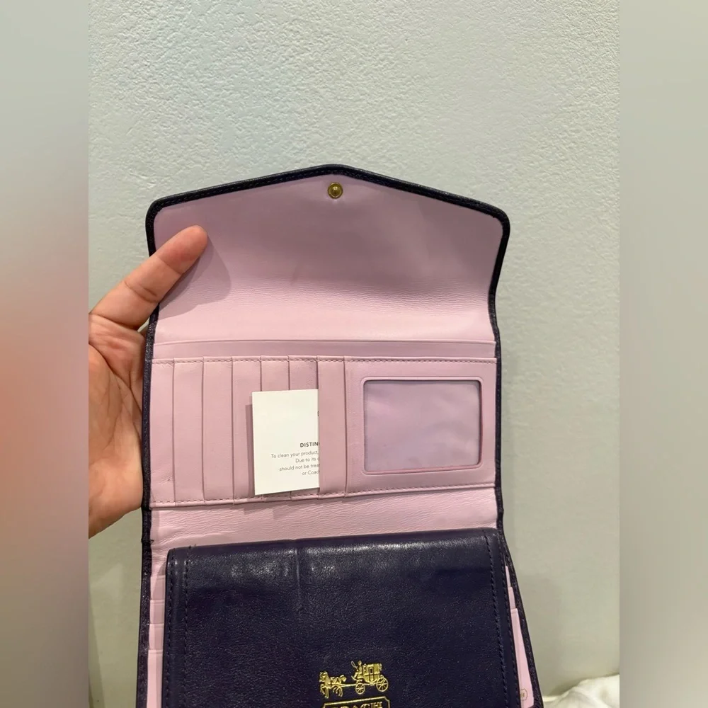 Vintage Coach Madison Leather Tri fold Checkbook Wallet Purple and Pink EUC